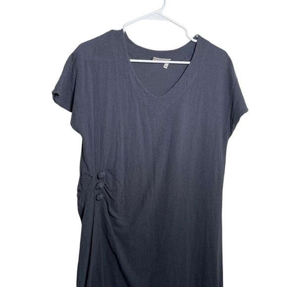 Cotton Ways Dress Women's 1 Gray V-Neck Short Sleeve Shift Layered Casual - Picture 2 of 8